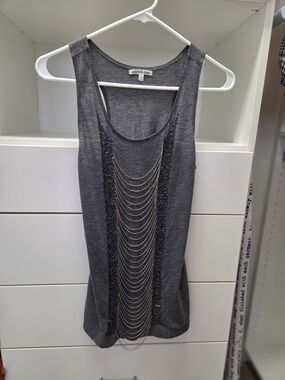 Charlotte Russe Gray Tank Top with Chain and Sequin Panels